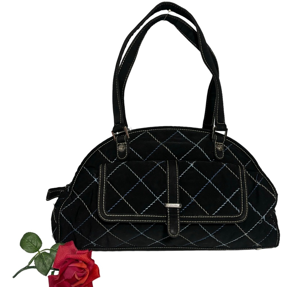 VERA BRADLEY BLACK WITH BLUE STITCHING HANDBAG METAL FEET ZIPS WHIMSEYGOTH